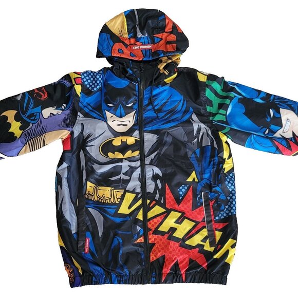 Members Only Batman Men's Windbreaker Sz S Hooded Jacket Graphic Full-Zip NWT